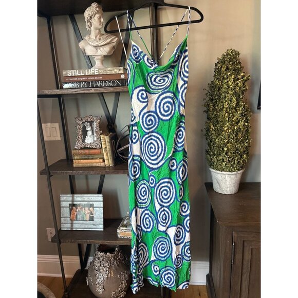 Rhode Jemima Open Back Maxi Dress Green Swirl Lagoon Womens Size 10 - Picture 4 of 8